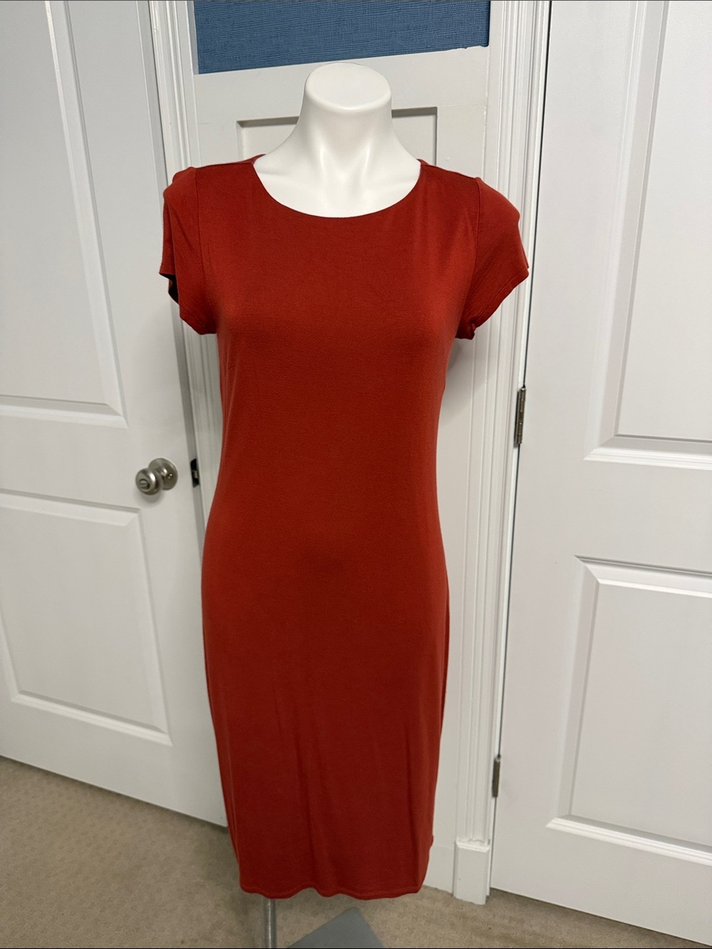 Cato Rust Short Sleeve Midi Sheath Dress